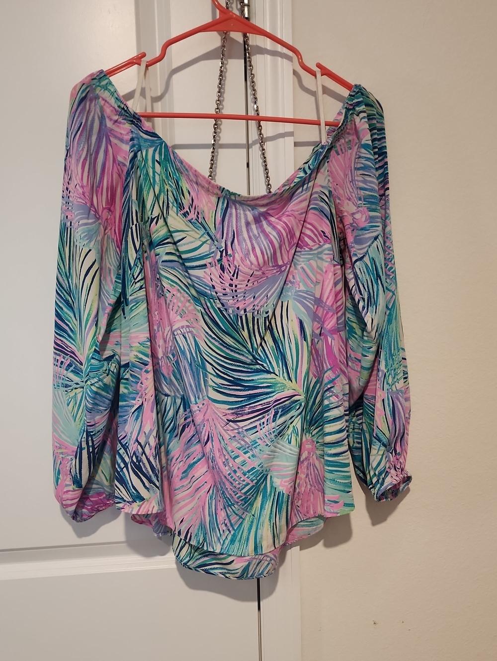 Lilly Pulitzer Off-Shoulder Tropical Tunic in Pink, Teal & Purple